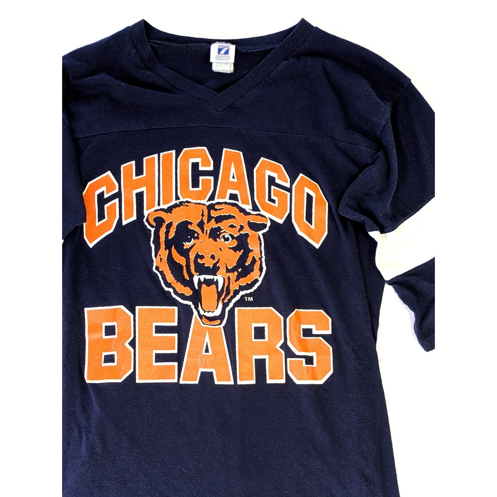 Vintage Logo 7 Chicago Bears Jersey T-Shirt Navy Blue V-Neck Made in USA M